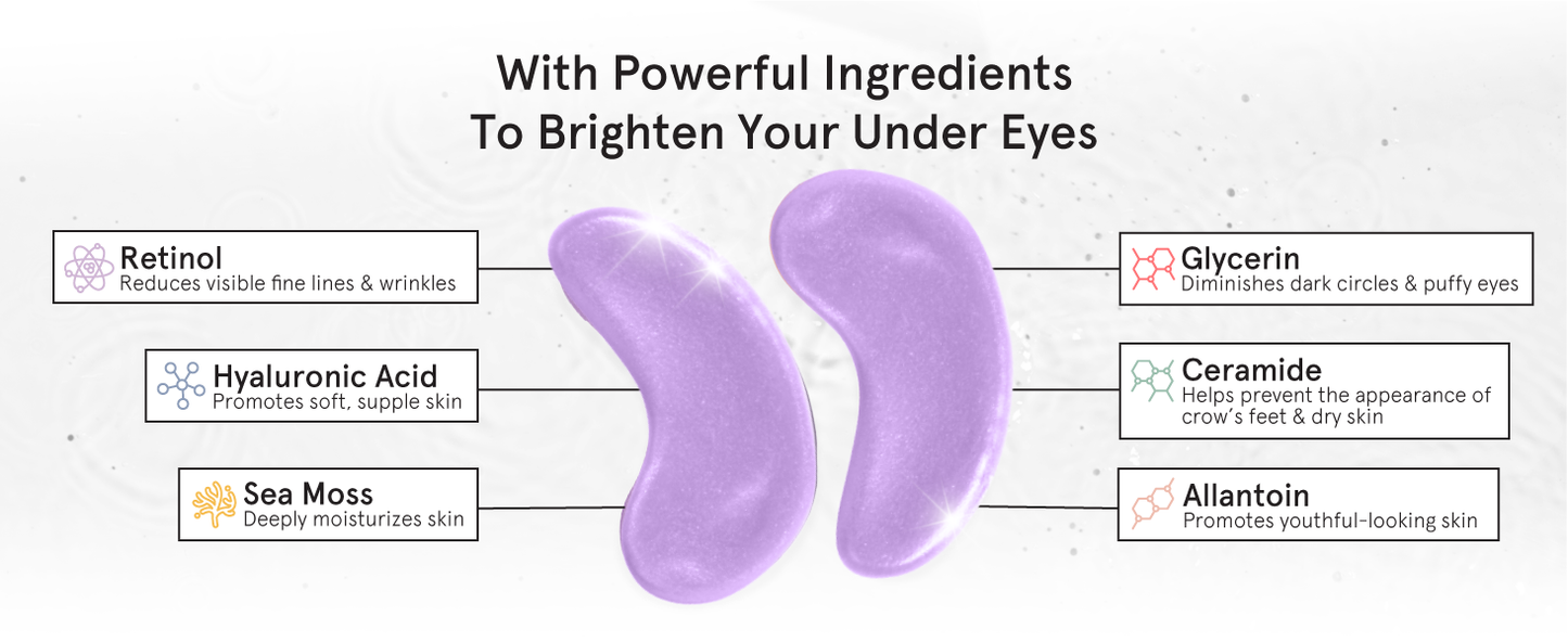 Zermet 1 grace & stella Retinol Under Eye Patches for Puffy Eyes and Dark Circles - Restoring Gel Under Eye Masks with Hyaluronic Acid - Vegan Cruelty-Free Skincare, Birthday Gifts for Women (Purple, 24 Pairs)