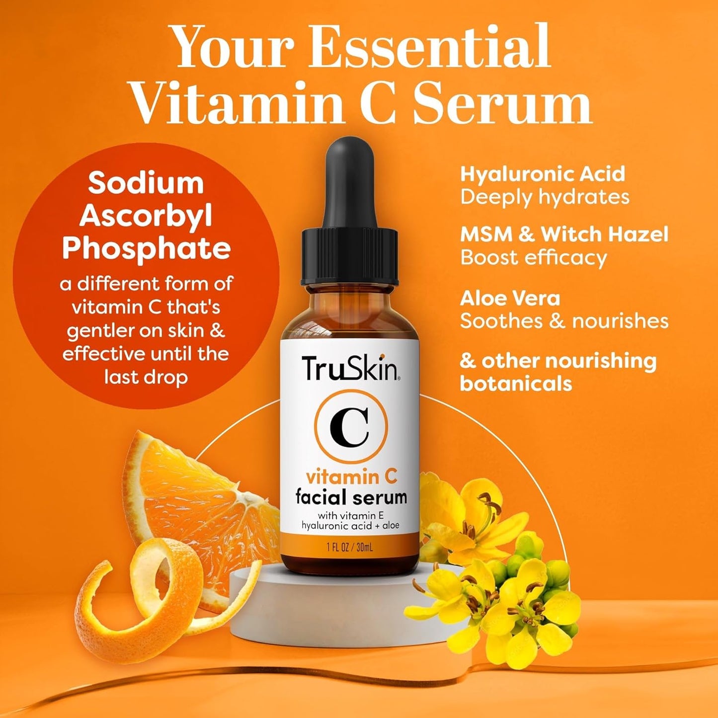 Zermet 1 TruSkin Vitamin C Serum For Face – Anti Aging Face Serum with Vitamin C, Hyaluronic Acid, Vitamin E – Brightening Formula – Improve Appearance of Dark Spots, Tone, Fine Lines & Wrinkles, 1 Fl Oz