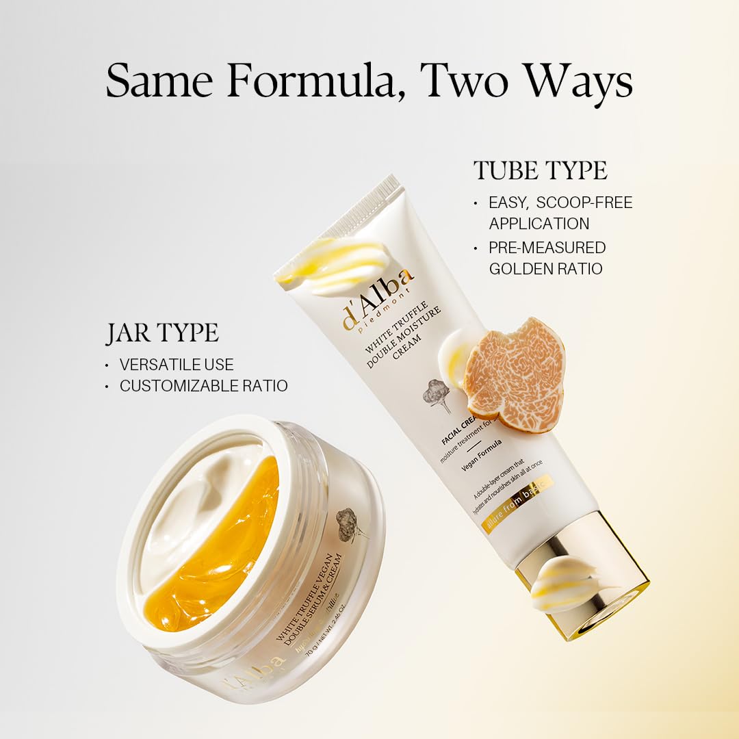 Zermet 1 d'alba Piedmont Italian White Truffle Double Serum & Cream, Vegan Skincare, 2-in-1 Face Moisturizer, Vegan Collagen, Skin Firming and Tightening, Non Comedogenic, Suitable for All Skin Types (2.46 oz)
