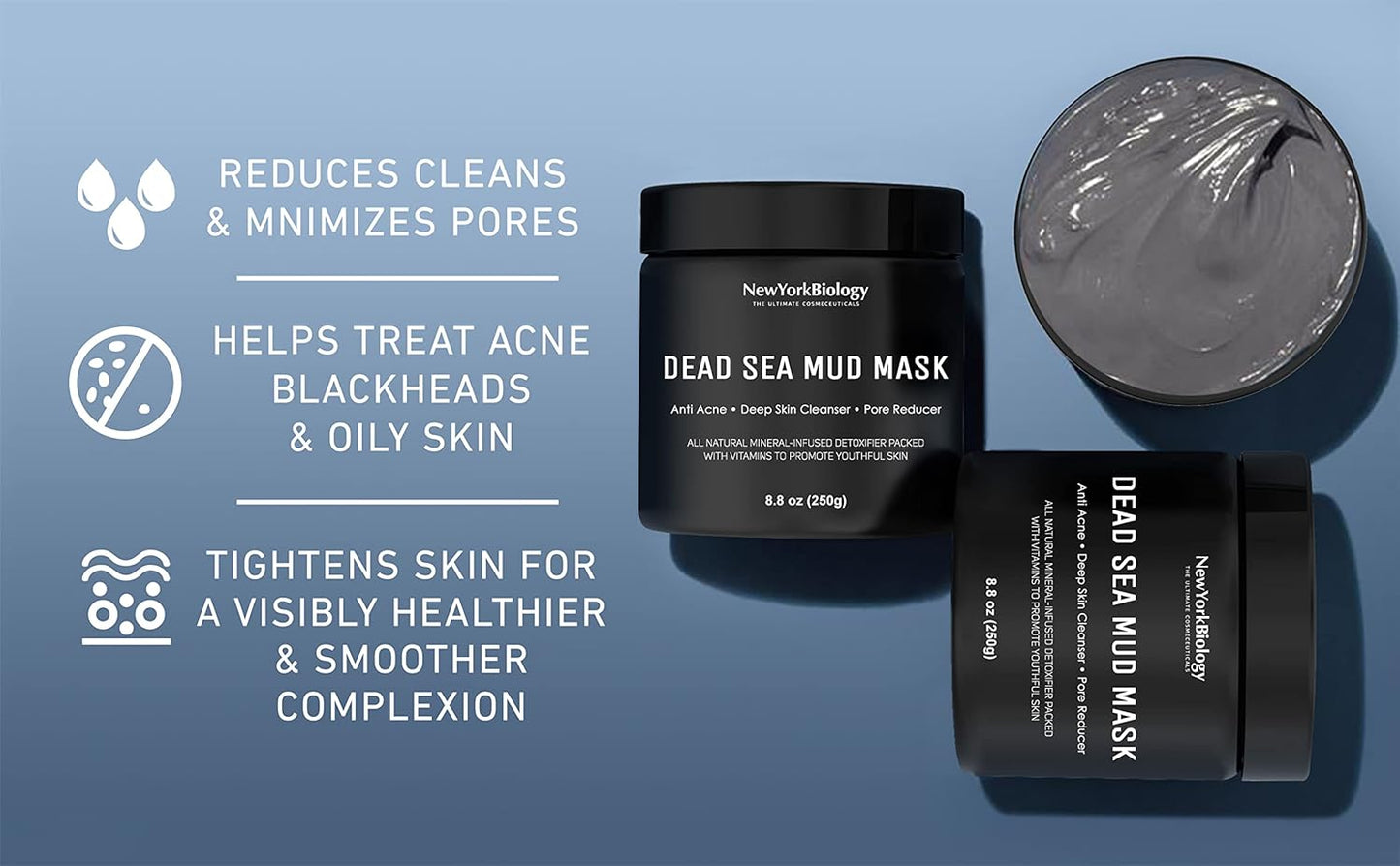 Zermet 1 New York Biology Dead Sea Mud Mask for Face and Body - Spa Quality Pore Reducer for Acne, Blackheads & Oily Skin, Natural Skincare for Women, Men - Tightens Skin for A Healthier Complexion - 8.8 oz