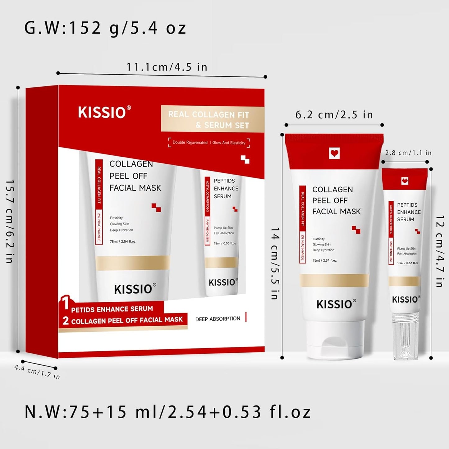 Zermet 1 Zermet 1  Collagen Wrapping Mask Set,Enhance Serum and Peel Off Facil Mask for Elasticity,Hydrating,Glowing and Plumping Skin,Face Mask with Collagen,Peptide and Niacinamide,Skin Care