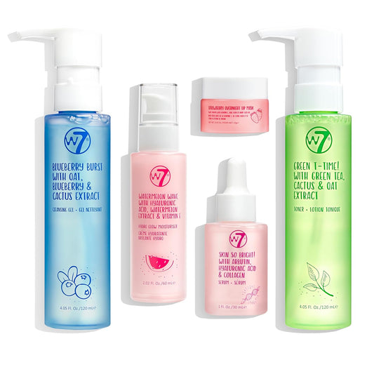 Zermet 1 W7 Self Care Skincare Set | Face Cleanser, Toner, Serum, Moisturizer & Lip Mask | Complete Daily Face Routine | Full Size, Long Lasting Products to Use at Home