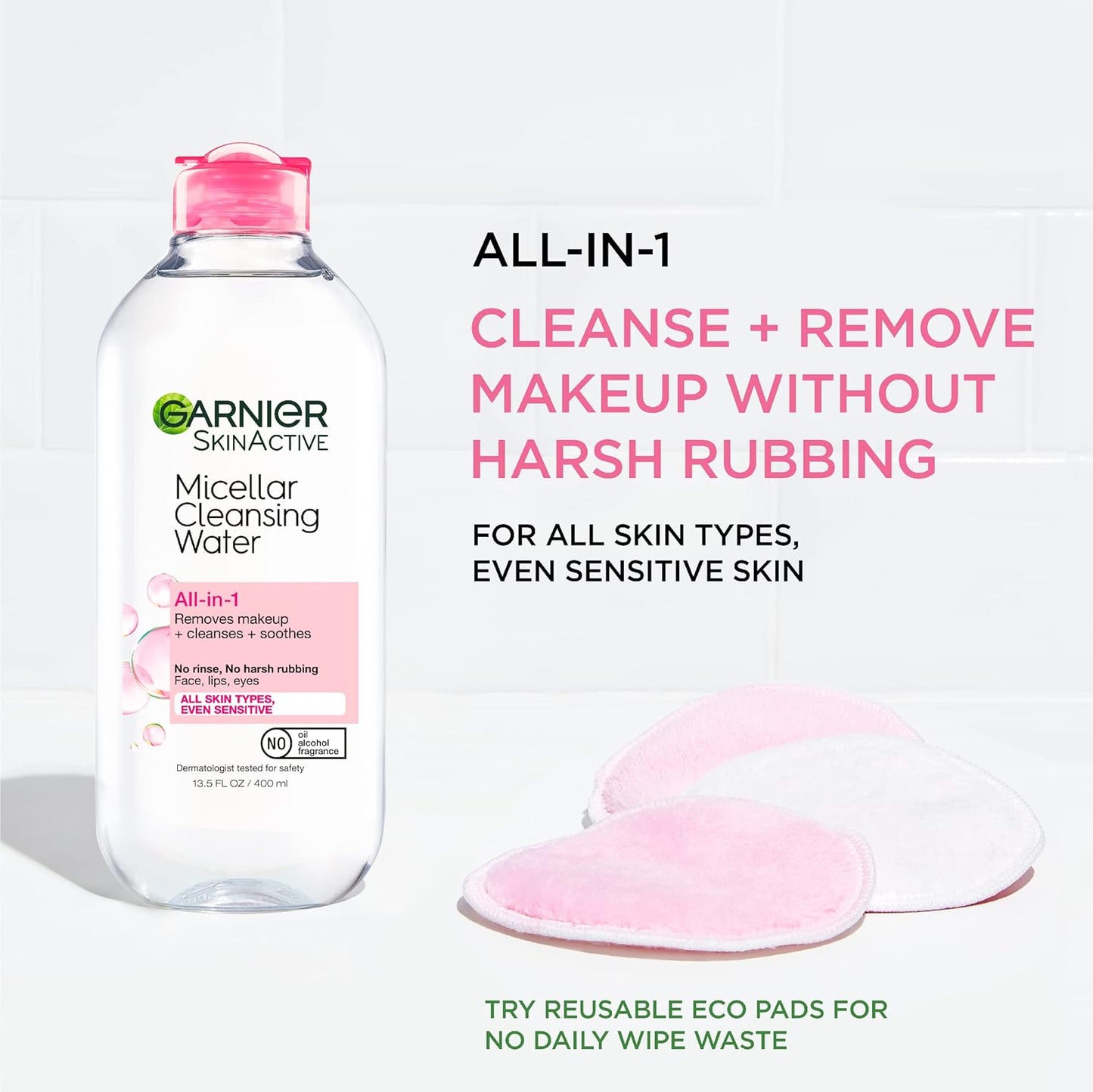 Zermet 1 Garnier Micellar Water, Hydrating Facial Cleanser & Makeup Remover, Suitable for Sensitive Skin, Vegan, Cruelty Free, 13.5 Fl Oz (400mL), 1 Count