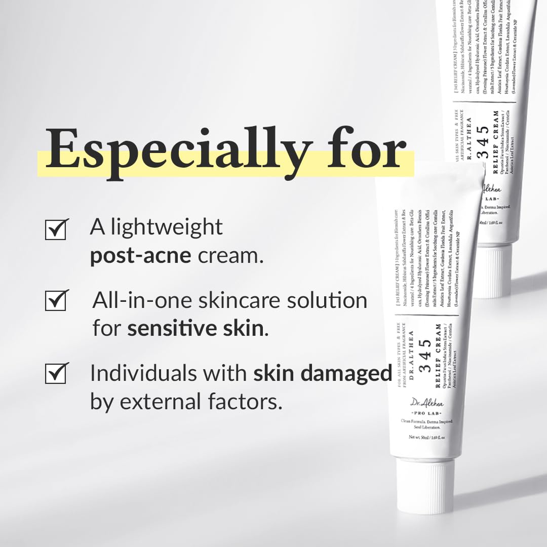 Zermet 1 Dr.Althea 345 Relief Cream, Daily Face Moisturizer, Blemish Relief Care, Soothing Recovery & Moisture, Korean Vegan Skin Care for All Skin Types, 1.69 Fl Oz (Pack of 1)