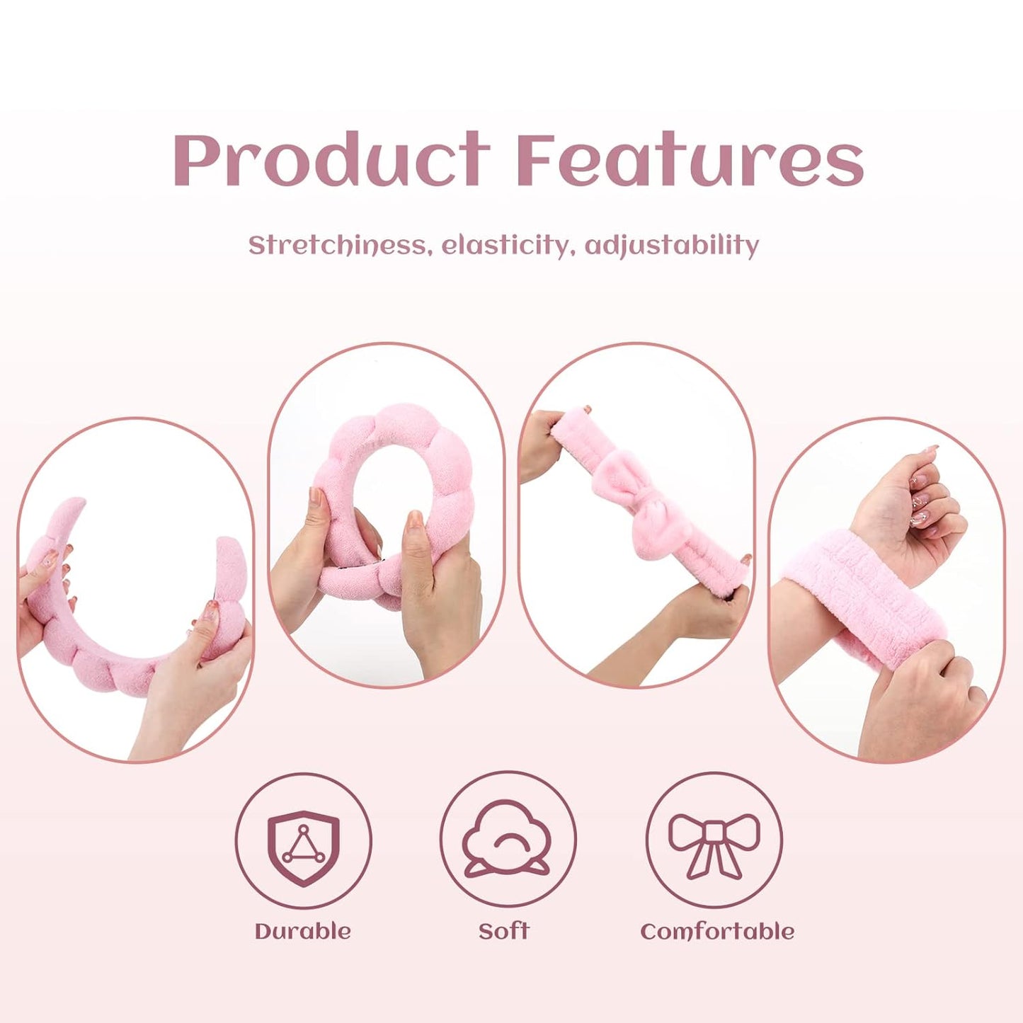 Zermet 1 Puffy Spa Headband & Skincare Headbands for Women Makeup,Terry Cloth Towel Head Band for Skin Care,Sponge Make Up Hair Band for Girls,Face Wash Wristband Scrunchies Set 4 Pcs