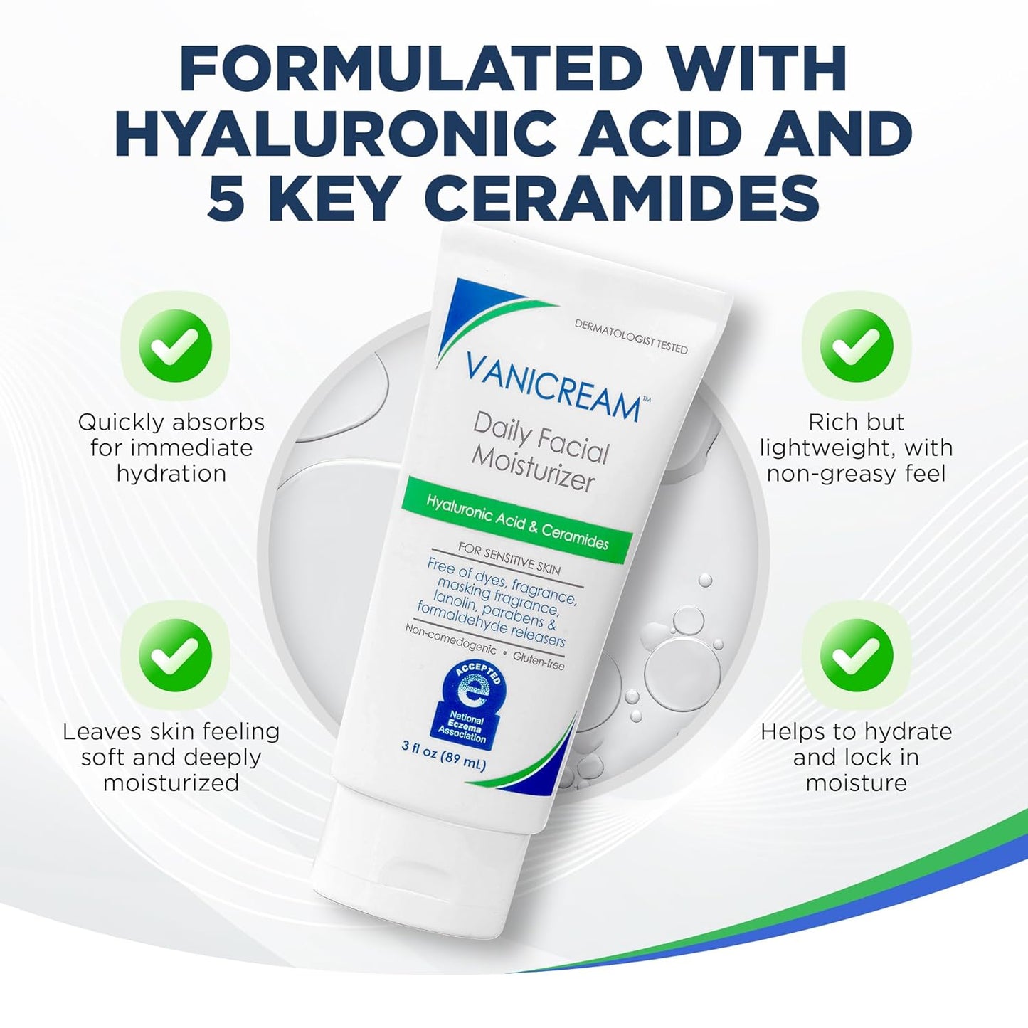 Zermet 1 Vanicream Daily Facial Moisturizer With Ceramides and Hyaluronic Acid - Formulated Without Common Irritants for Those with Sensitive Skin, 3 fl oz (Pack of 1)
