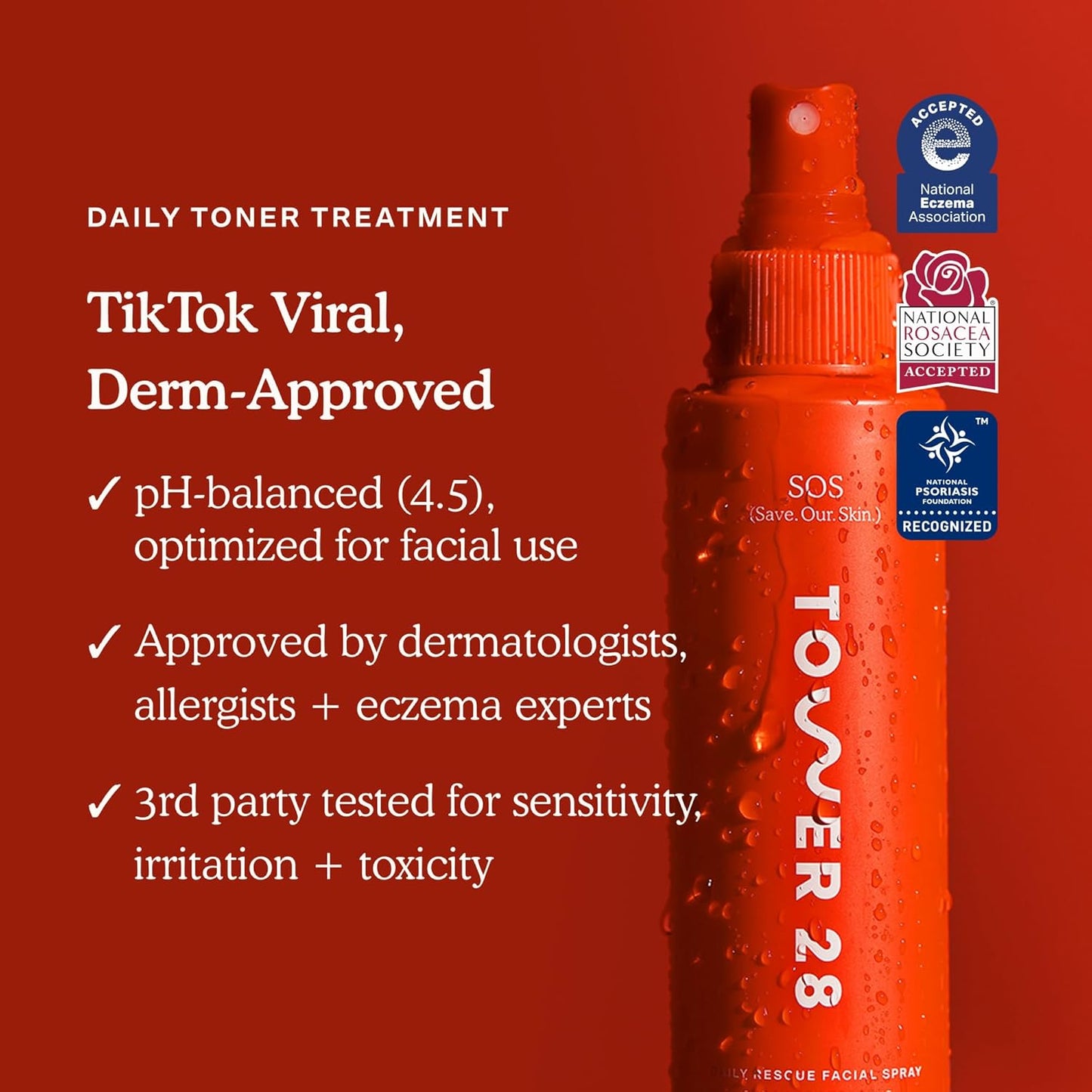 Zermet 1 Tower 28 SOS Daily Rescue Facial Spray for Sensitive Skin, Hypochlorous Acid Spray Helps Reduce Redness and Breakouts, Travel Size Toner for Face, 1 FL Oz