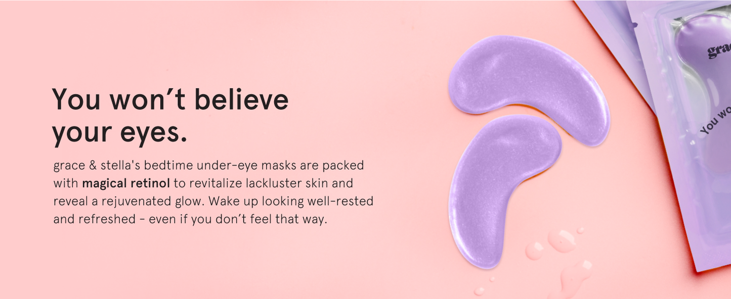 Zermet 1 grace & stella Retinol Under Eye Patches for Puffy Eyes and Dark Circles - Restoring Gel Under Eye Masks with Hyaluronic Acid - Vegan Cruelty-Free Skincare, Birthday Gifts for Women (Purple, 24 Pairs)
