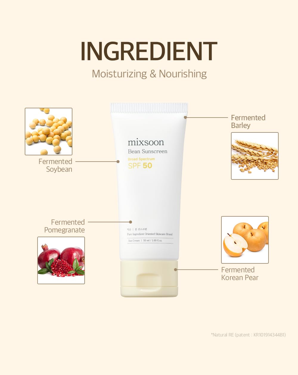 Zermet 1 mixsoon Bean Sunscreen 1.69 Fl. Oz. / 50ml SPF 50 Airy Texture Type Lightweight No White Cast For Face Korean Glass Skin Care
