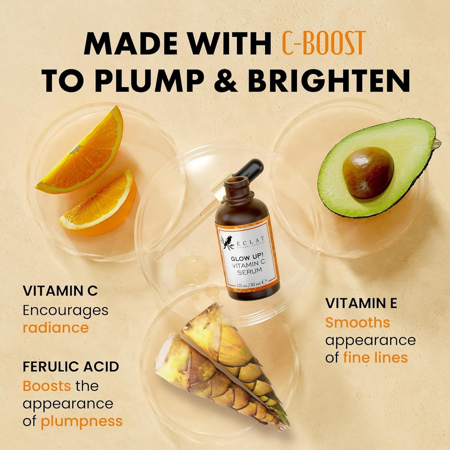 Zermet 1 Eclat Skincare Vitamin C Face Serum - Skin Care for Dark Spots, Vitamin C Serum with Hyaluronic Acid, Ferulic Acid, & Vit E - Anti Aging and Skin Brightening, Pure Vit C Facial Care - 30 ml