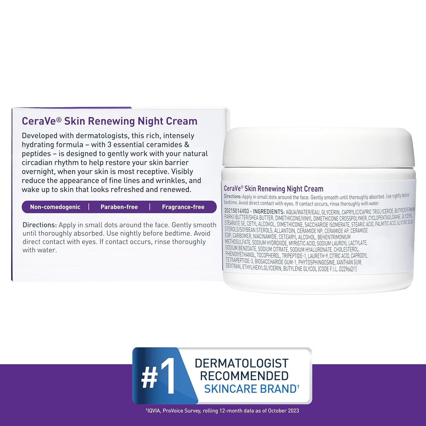 Zermet 1 CeraVe Skin Renewing Night Cream, Niacinamide, Peptide Complex, and Hyaluronic Acid Moisturizer for Face, 1.7 Ounce, Packaging may Vary