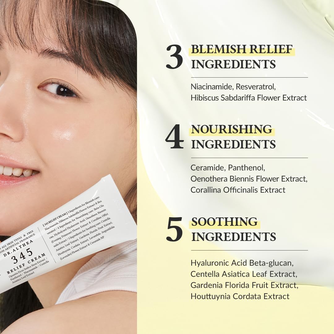Zermet 1 Dr.Althea 345 Relief Cream, Daily Face Moisturizer, Blemish Relief Care, Soothing Recovery & Moisture, Korean Vegan Skin Care for All Skin Types, 1.69 Fl Oz (Pack of 1)