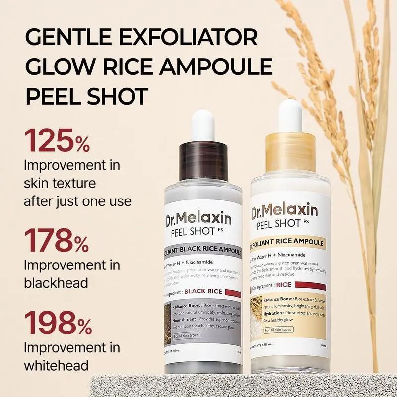 Zermet 1 Peel Shot Glow Rice Ampoule Duo -Serums for Brightening, Exfoliating, andMoisturizing -Suitable for All Skin Types