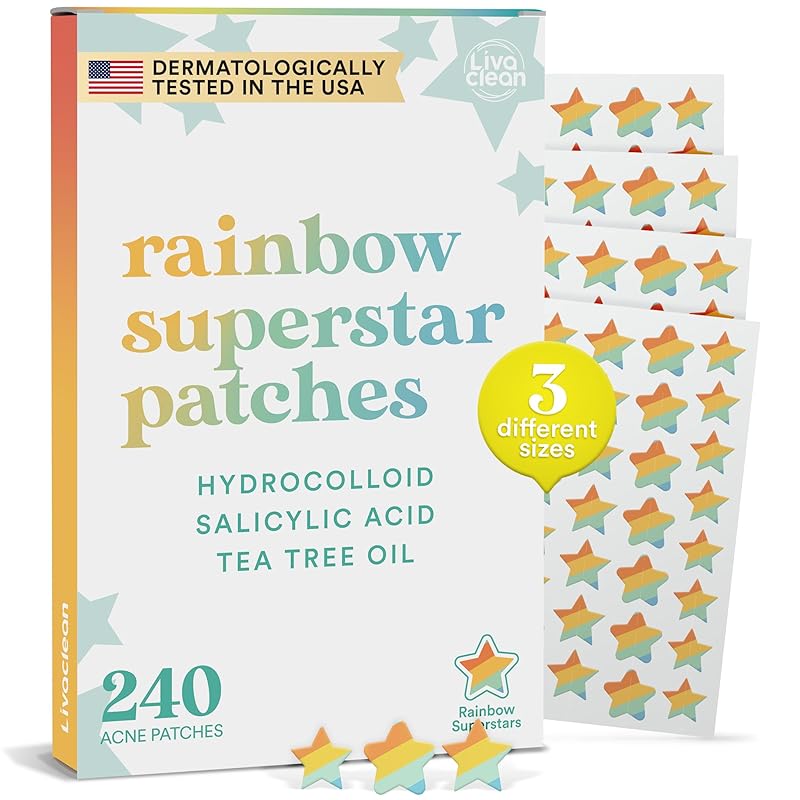 Zermet 1 LivaClean Star Pimple Patches for Face w/Hydrocolloid, Salicylic Acid & Tea Tree, 240 Patches, Hydrocolloid Acne Patch, Cute Star Pimple Patch for Healing Stickers Zit Superstar