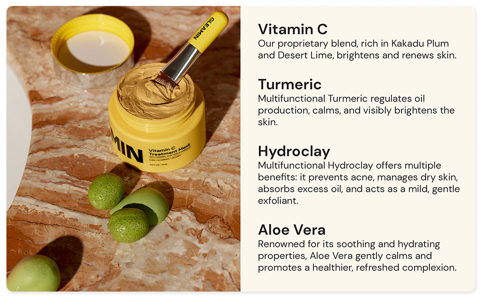 Zermet 1 Gleamin Vitamin C Clay Mask for Dark Spots, Turmeric Clay Face Mask Skin Care, Deeply Cleanses & Refines Pores, Brightens Uneven Tone and Helps Improve Post-Blemish Scarring & Texture, Up to 20 Uses