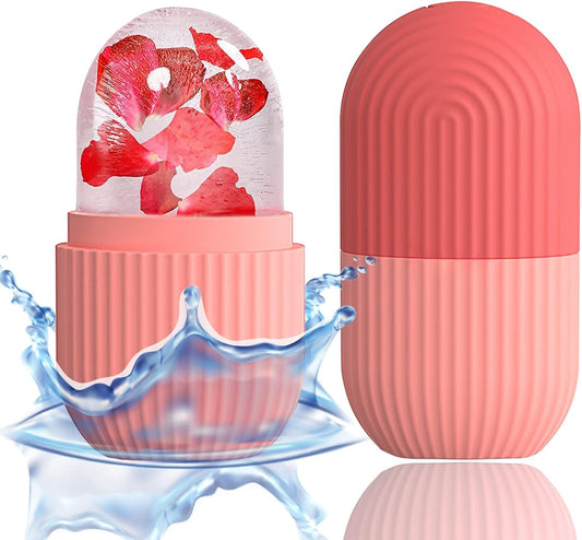 Zermet 1 XHJRI Ice Cube Roller Massager for Face, Eyes and Neck Naturally Conditioning and Skin Care,De-Puff Eye Bags,Reduce Migraine Pain,Reusable Massage Silicone Ice Mold (Pink)