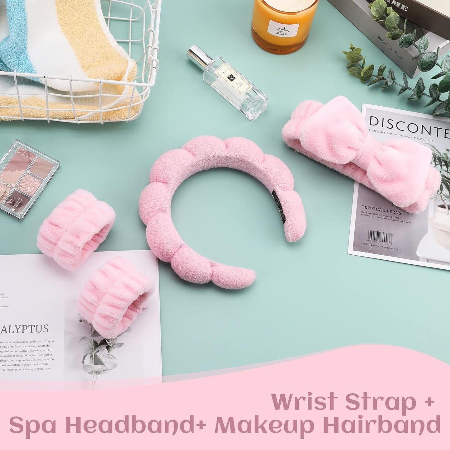 Zermet 1 Puffy Spa Headband & Skincare Headbands for Women Makeup,Terry Cloth Towel Head Band for Skin Care,Sponge Make Up Hair Band for Girls,Face Wash Wristband Scrunchies Set 4 Pcs