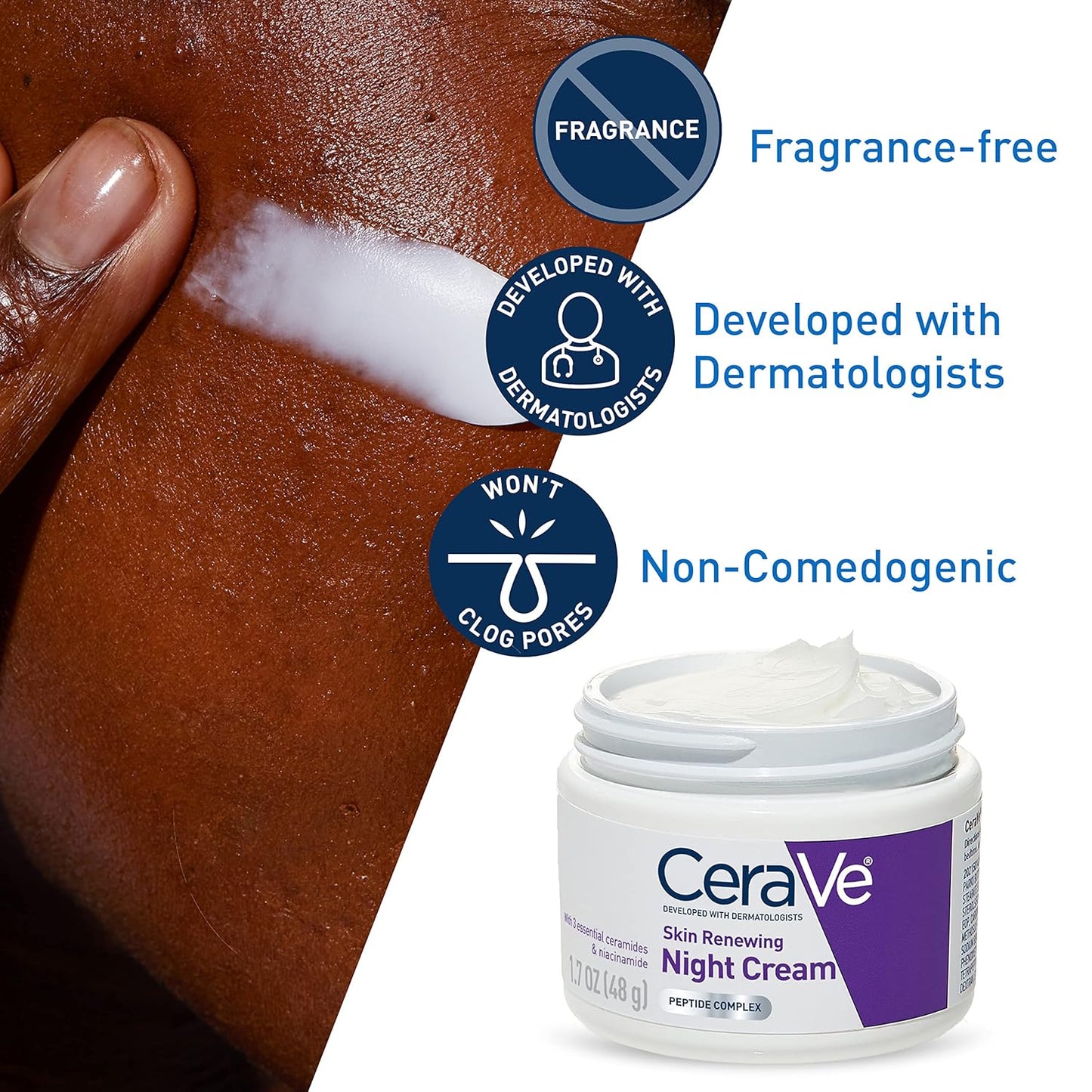 Zermet 1 CeraVe Skin Renewing Night Cream, Niacinamide, Peptide Complex, and Hyaluronic Acid Moisturizer for Face, 1.7 Ounce, Packaging may Vary