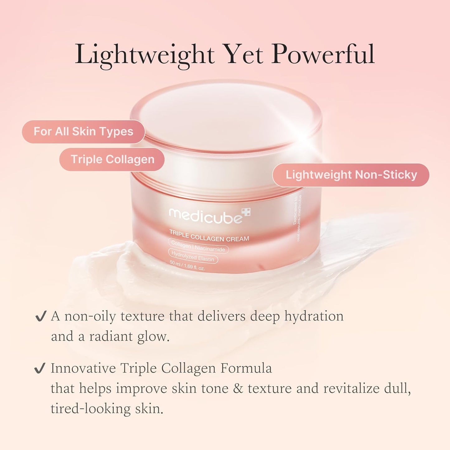 Zermet 1 medicube Triple Collagen Cream - Hydrating & Firming Moisturizer with Hyaluronic Acid, Premium Elastin, Shea Butter - Wrinkle Care & Boosts Elasticity - Korean Skincare, 1.69 oz