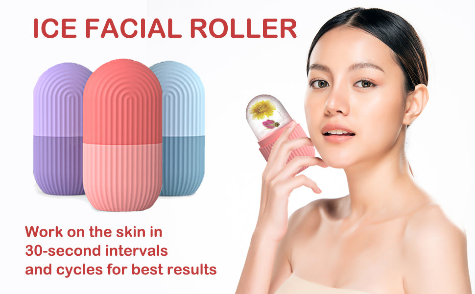 Zermet 1 XHJRI Ice Cube Roller Massager for Face, Eyes and Neck Naturally Conditioning and Skin Care,De-Puff Eye Bags,Reduce Migraine Pain,Reusable Massage Silicone Ice Mold (Pink)