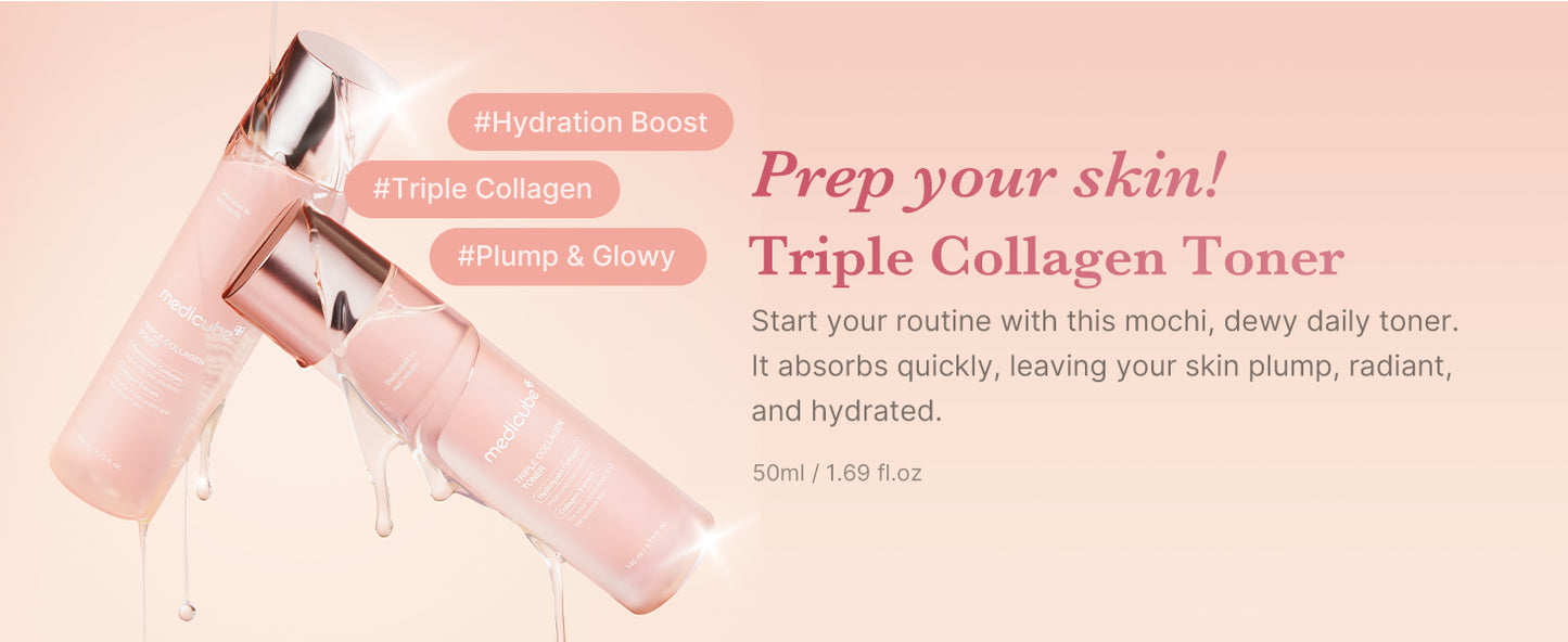Zermet 1 Medicube Triple Collagen Toner - Hydrolyzed, Atelo, & Soluble Collagen for Deep Hydration & Plump Skin - Fast-Absorbing Formula for All-Day Suppleness, Korean Skincare (4.73 fl.oz.)