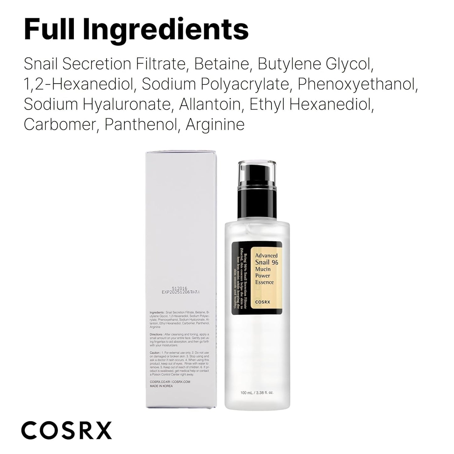 Zermet 1 Zermet 1  Snail Mucin 96% Power Repairing Essence 3.38 fl.oz 100ml, Hydrating Serum for Face with Snail Secretion Filtrate for Dull Skin & Fine Lines, Korean Skin Care