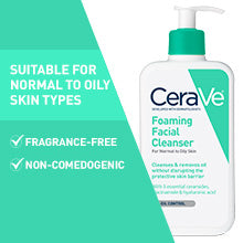 Zermet 1 CeraVe Foaming Facial Cleanser, Daily Face Wash for Oily Skin, Hyaluronic Acid + Ceramides + Niacinamide, Fragrance Free & Paraben Free, Non-Drying Oil Control Face Wash, 19 Fluid Ounce