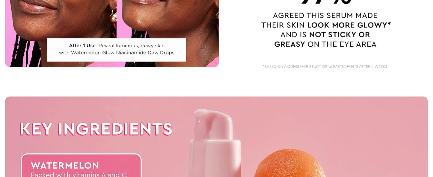 Zermet 1 Glow Recipe Watermelon Niacinamide Dew Drops - Brightening, Plumping Hydrating Face Serum, Makeup Primer + Liquid Highlighter with Hyaluronic Acid - Dewy & Glowing Korean Skin Care (40ml)