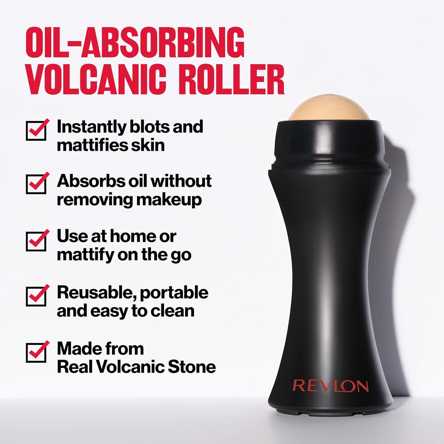 Zermet 1 Revlon Face Roller, Oily Skin Control for Makeup, Oil Absorbing, Volcanic Reusable Facial Skincare Tool for At-Home or On-the-Go Mini Massage, 1 Count