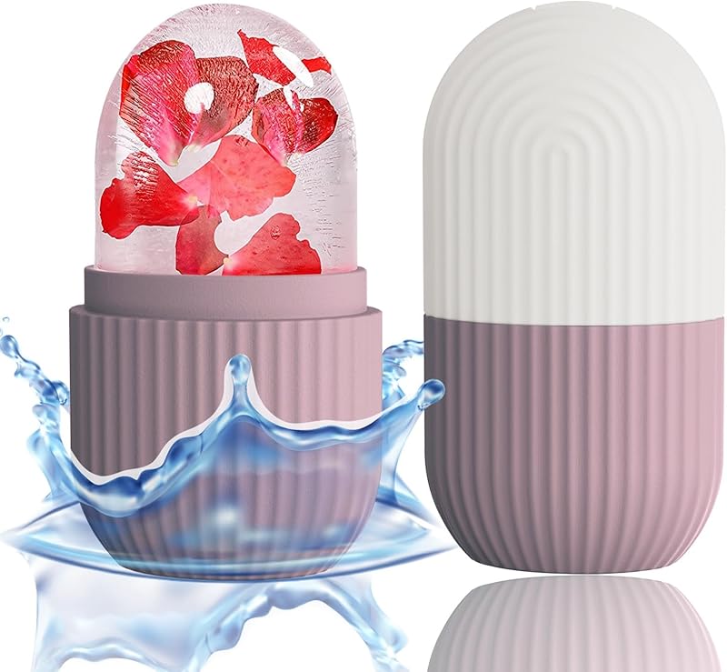 Zermet 1 XHJRI Ice Cube Roller Massager for Face, Eyes and Neck Naturally Conditioning and Skin Care,De-Puff Eye Bags,Reduce Migraine Pain,Reusable Massage Silicone Ice Mold (Pink)