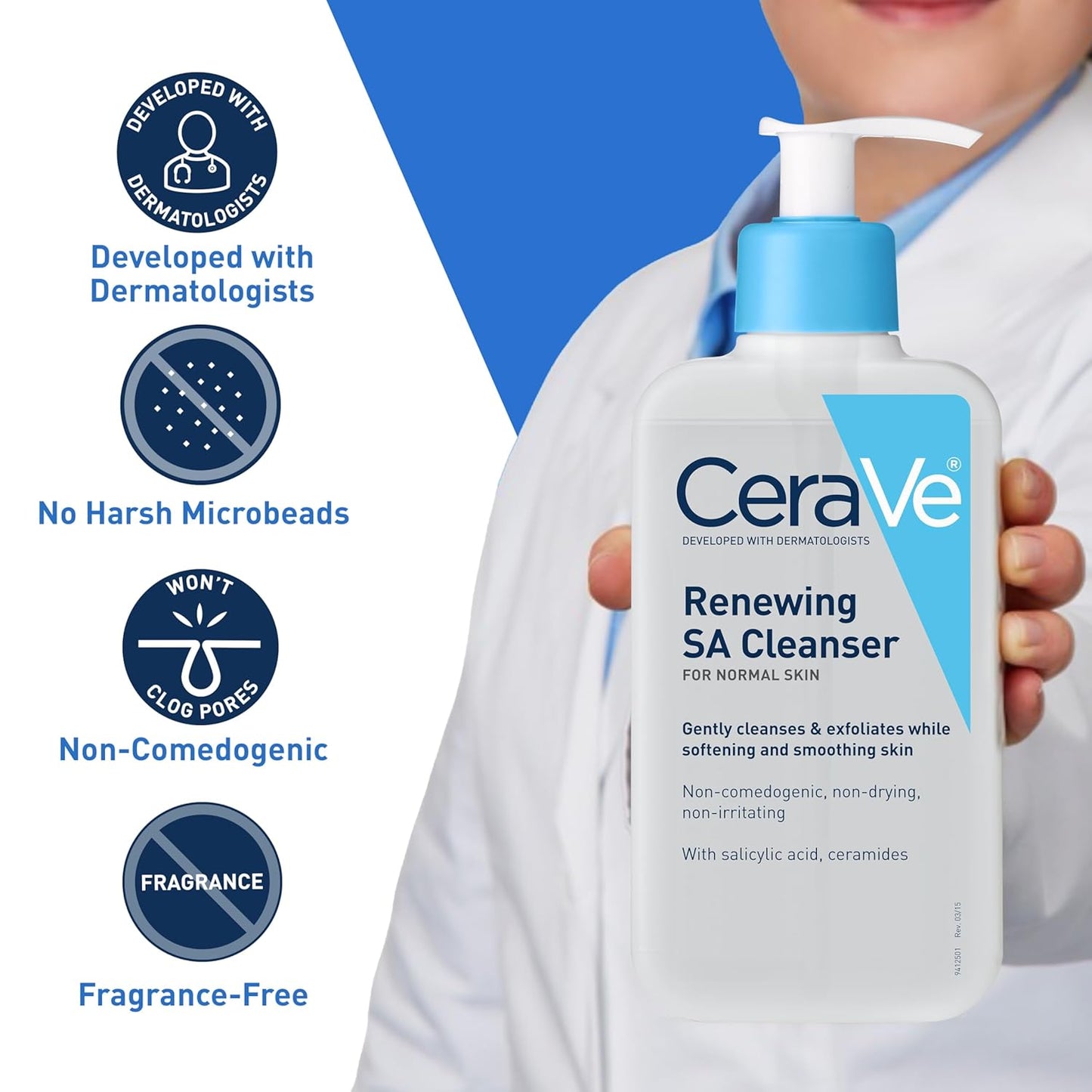 Zermet 1 CeraVe Renewing Salicylic Acid Cleanser, Formulated With Hyaluronic Acid, Niacinamide, & Ceramides, Gentle BHA Exfoliating Face Wash Smooths & Softens Skin, Non Comedogenic & Fragrance Free, 16 Ounce
