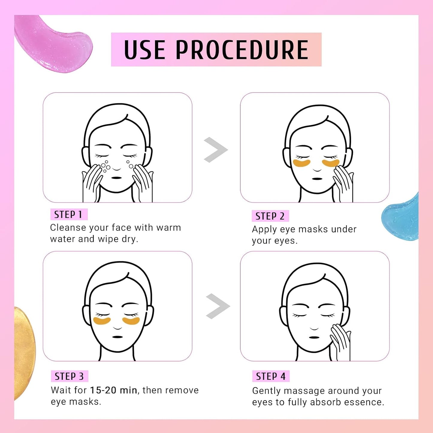 Zermet 1 Under Eye Patches Gold and Hyaluronic Acid for puffy eyes,Rose Eye Masks for Dark Circles and Puffiness skin care Smooth Wrinkles products 30 Pairs