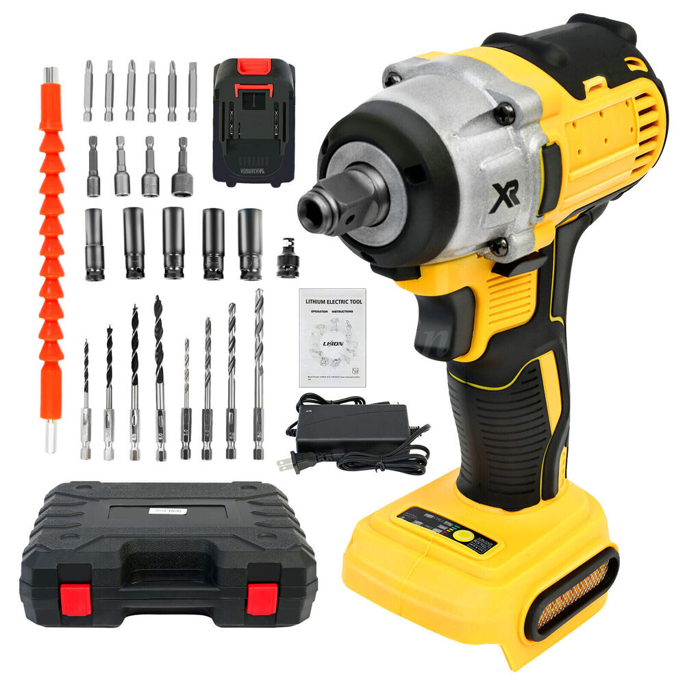 Cordless Electric Impact Wrench Gun 1/2'' High Power Driver w/ 2 Li-ion Battery