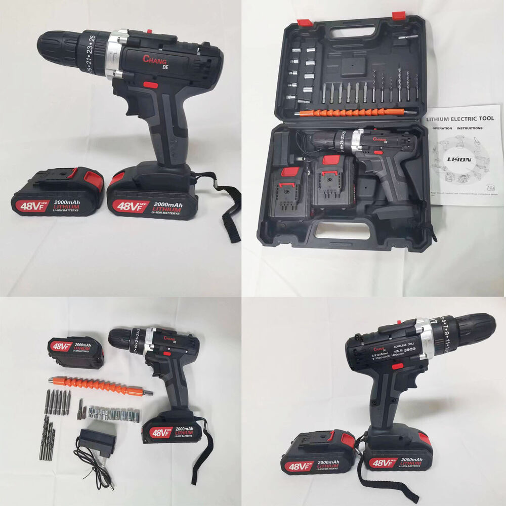 2000mAh Electric Drill 3/8" Impact Wrench Cordless Screwdriver Drill 2 Battery