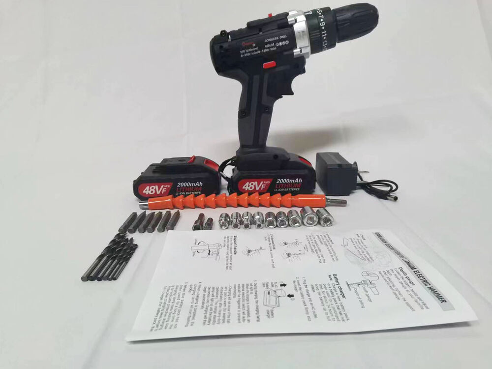 2000mAh Electric Drill 3/8" Impact Wrench Cordless Screwdriver Drill 2 Battery