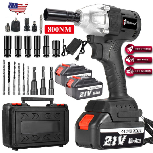 Cordless Electric Impact Wrench Gun 1/2'' Driver 880Nm/Li-ion Battery High Power