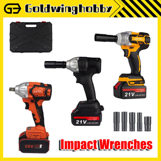 Cordless Electric Impact Wrench Gun 1/2'' High Power Driver with Li-ion Battery