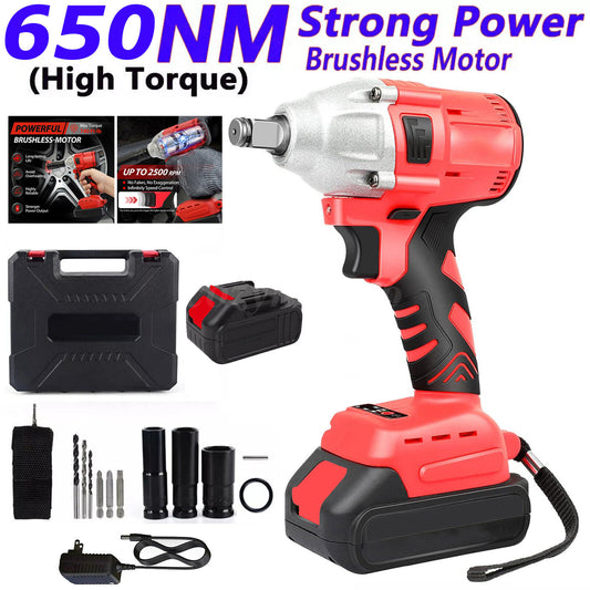 Cordless Electric Impact Wrench Gun 1/2'' High Power Driver w/ Li-ion Battery